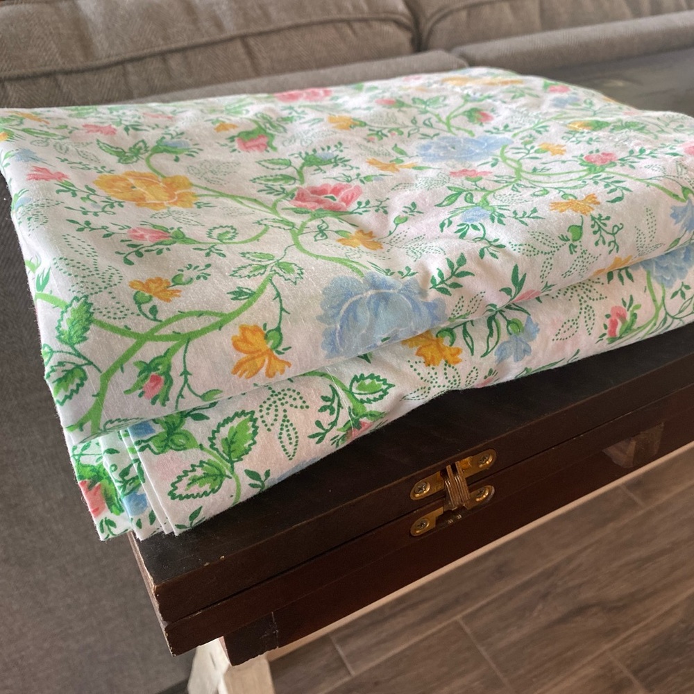 Floral Cotton- Pastel Flower Vintage Percale Double Flat Sheets JC Penny Two!